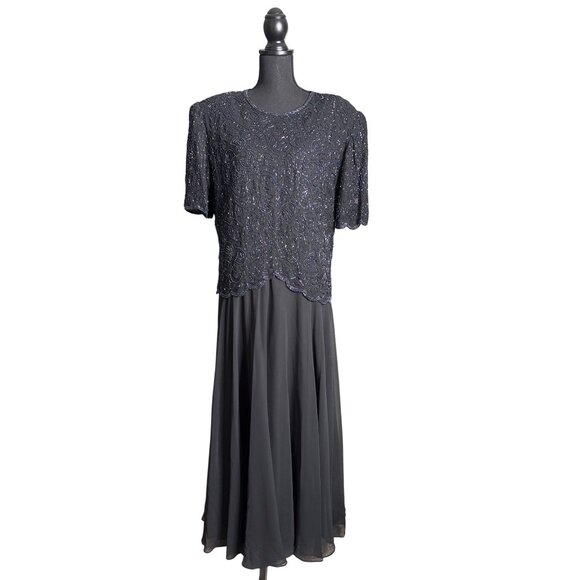 Vintage 80's Brilliante by J.A. Women's Black Beaded Formal Gown Size 1X - Picture 1 of 15